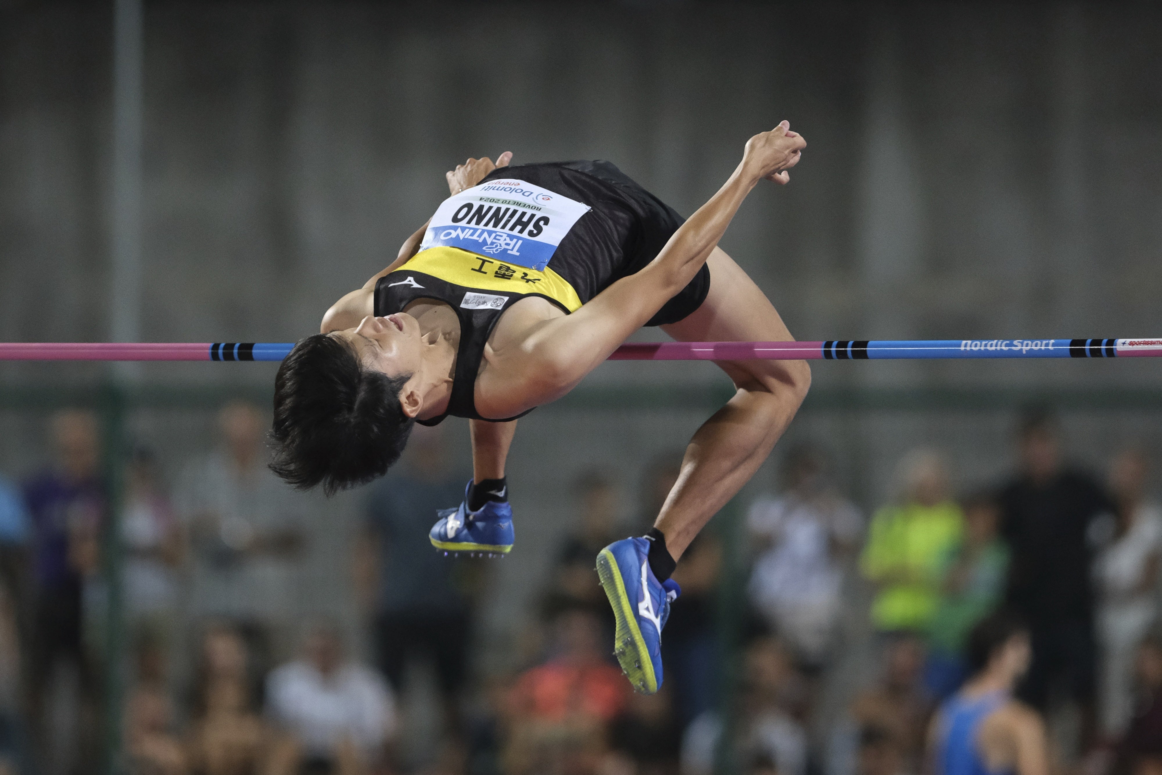 Japanese high jumper Tomohiro Shinno participates in the 60th Palio Citta della Quercia, in Rovereto, Italy, September 3, 2024.
