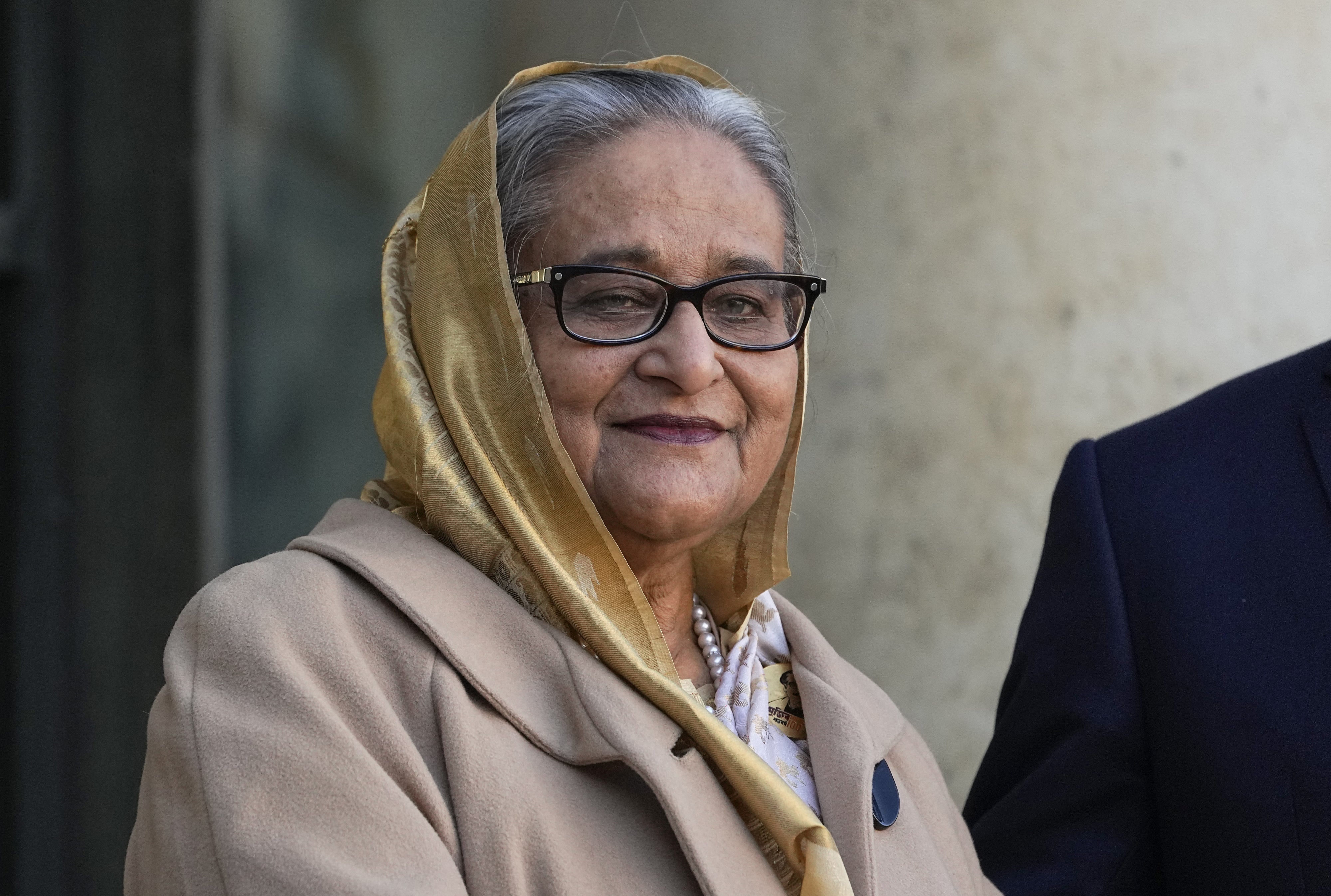 Former Prime Minister of Bangladesh Sheikh Hasina Wazed at the Elysee Palace in Paris, France, November 9, 2021.