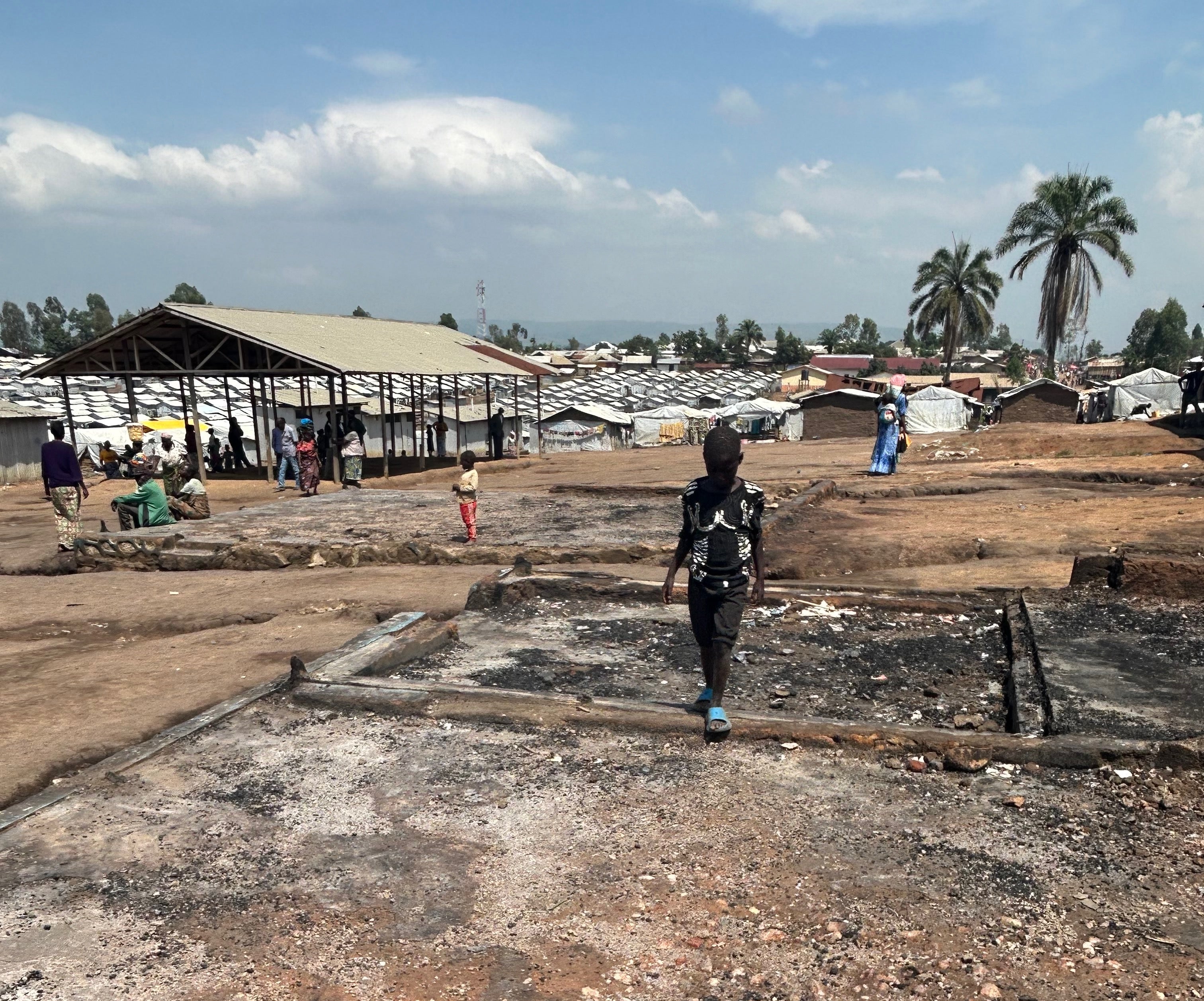 The ruins of the organization SOFEPADI's “safe space” for survivors of sexual violence in Kigonze camp for internally displaced people, which fighters burned on November 7, 2025, in Bunia, Democratic Republic of Congo.