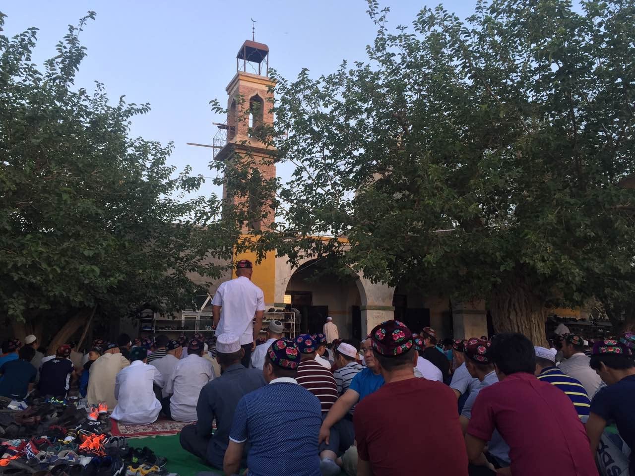 A mosque in Kumul, Xinjiang, China, during Eid Al-fitr prayer, July 2016.