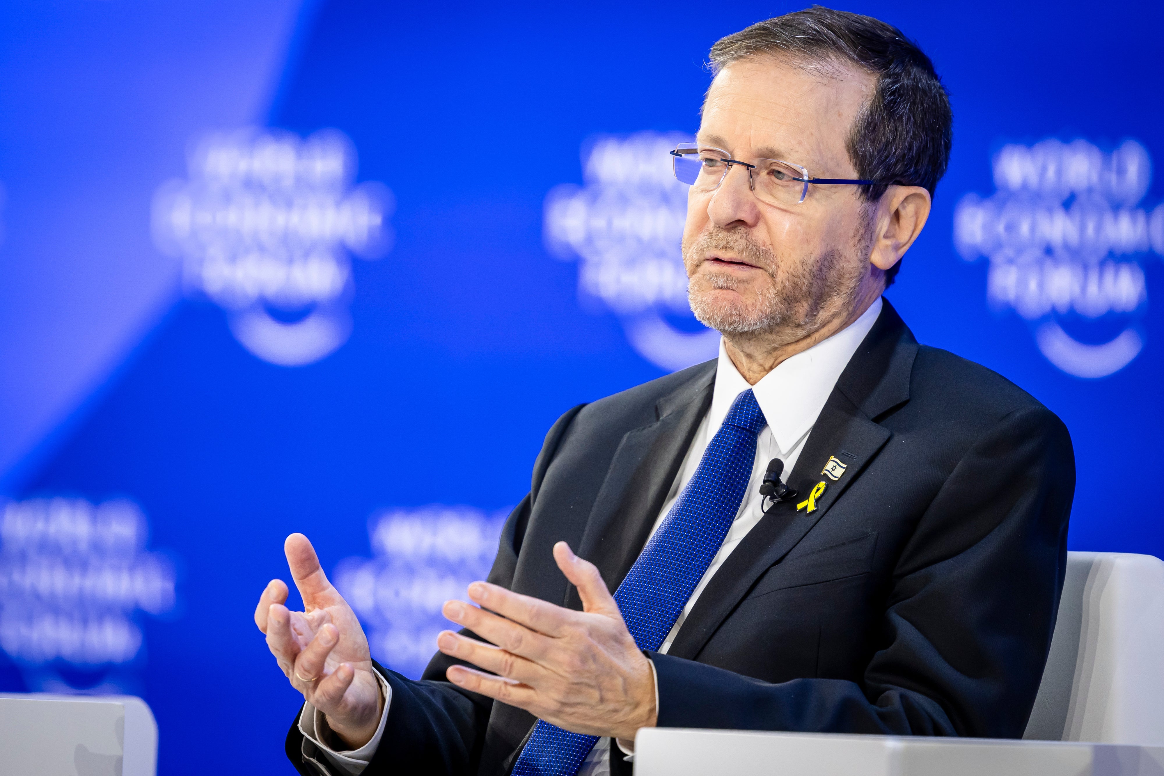 Israeli President Isaac Herzog speaks at the World Economic Forum, in Davos, Switzerland, January 22, 2026. 