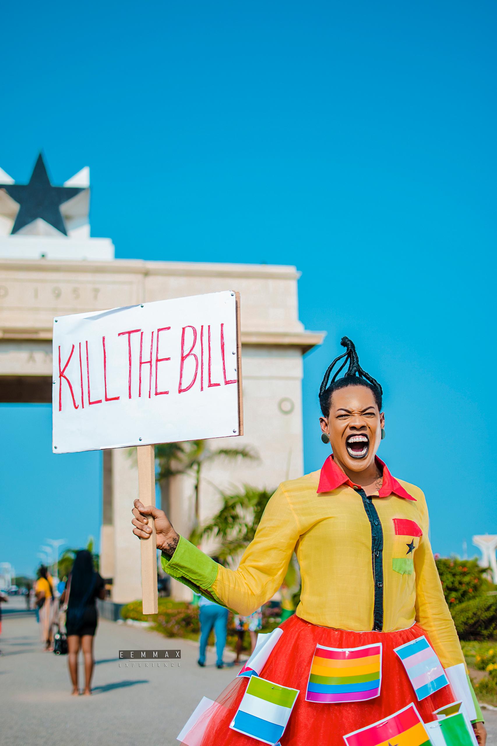 Queer rights activist Angel Maxine opposing the anti-LGBT bill in Accra, Ghana. 