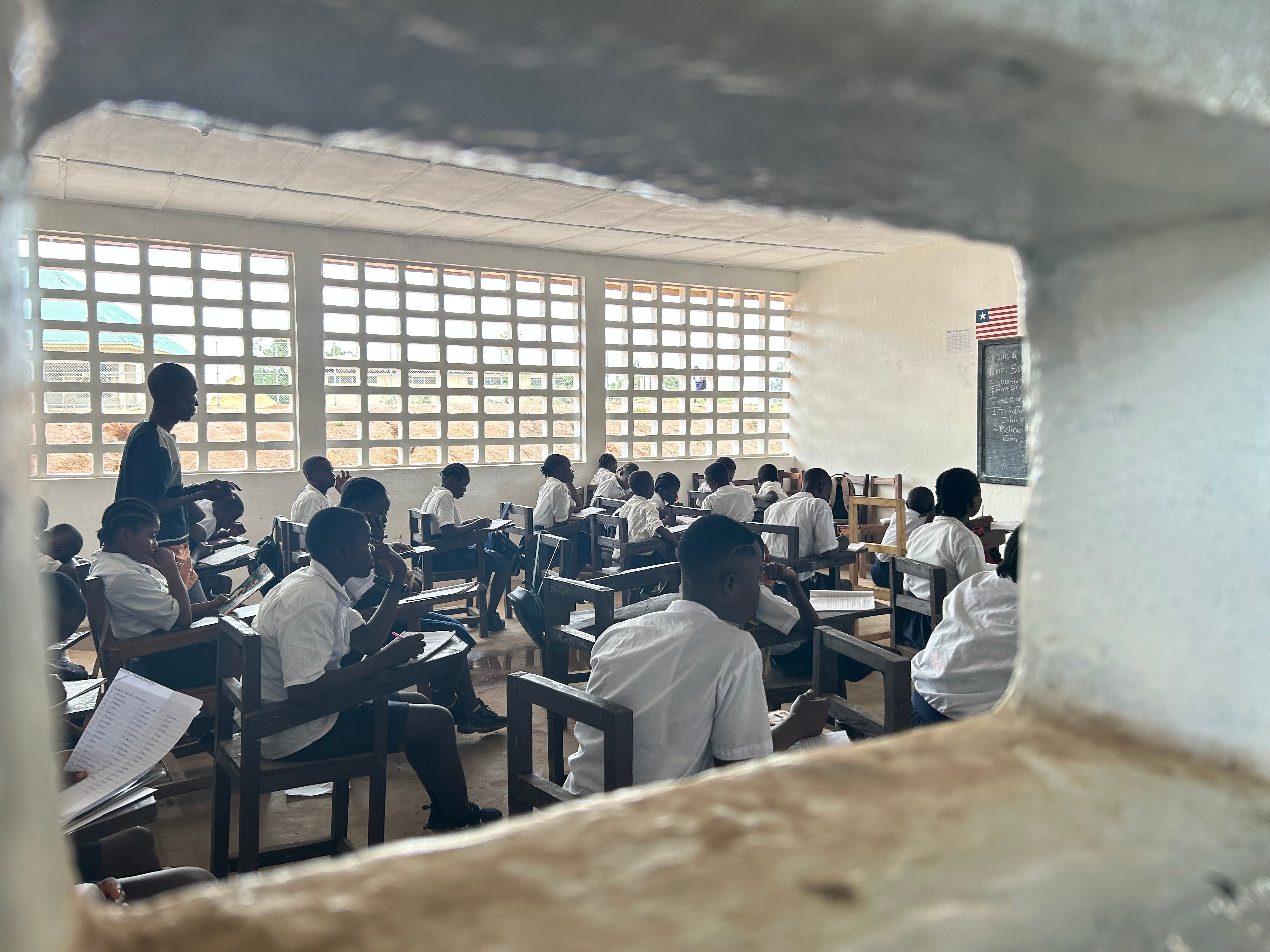 A junior high school classroom in Bong County, Liberia, January 2026.