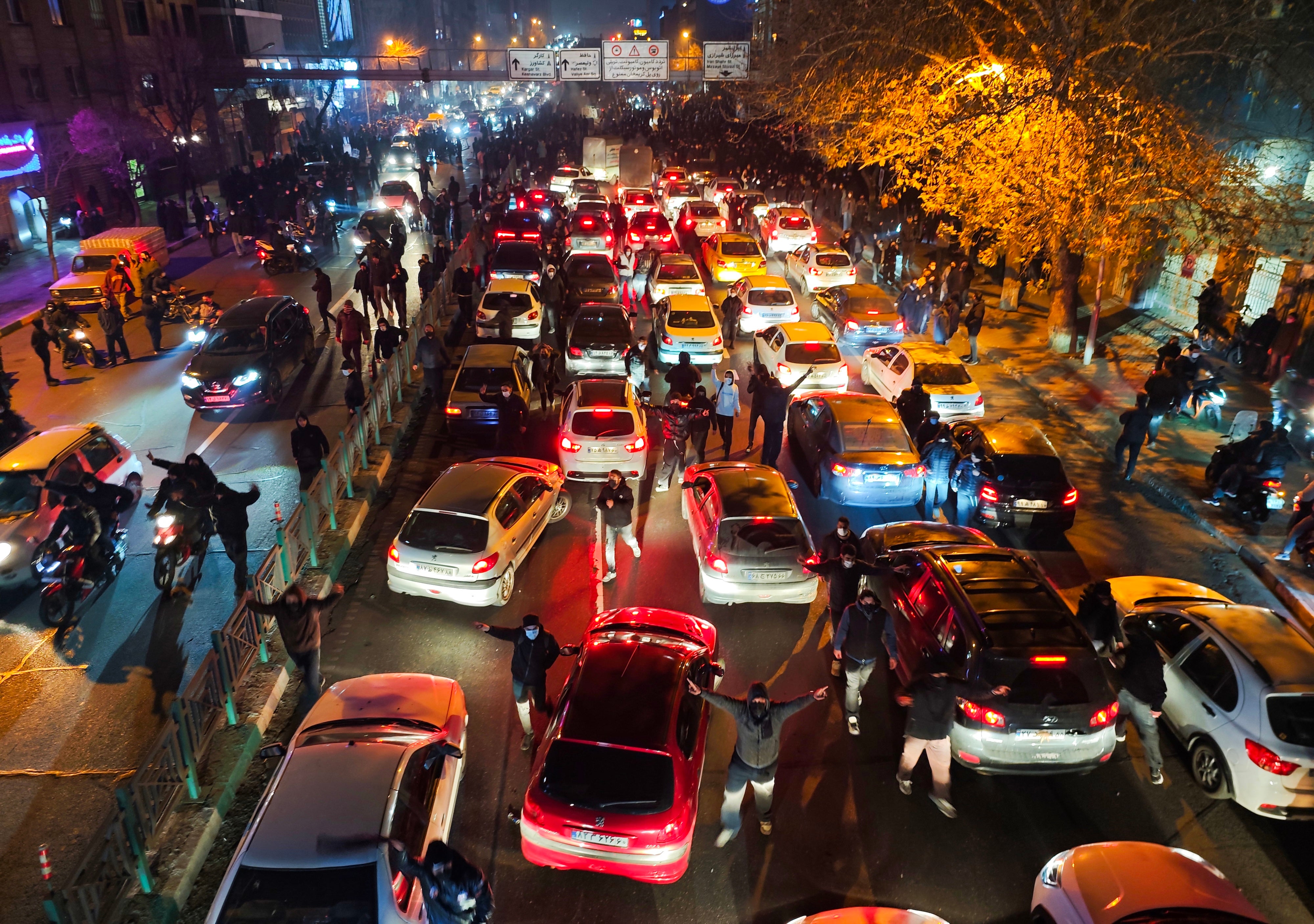 Protesters block a road in Tehran, Iran, January 8, 2026. 