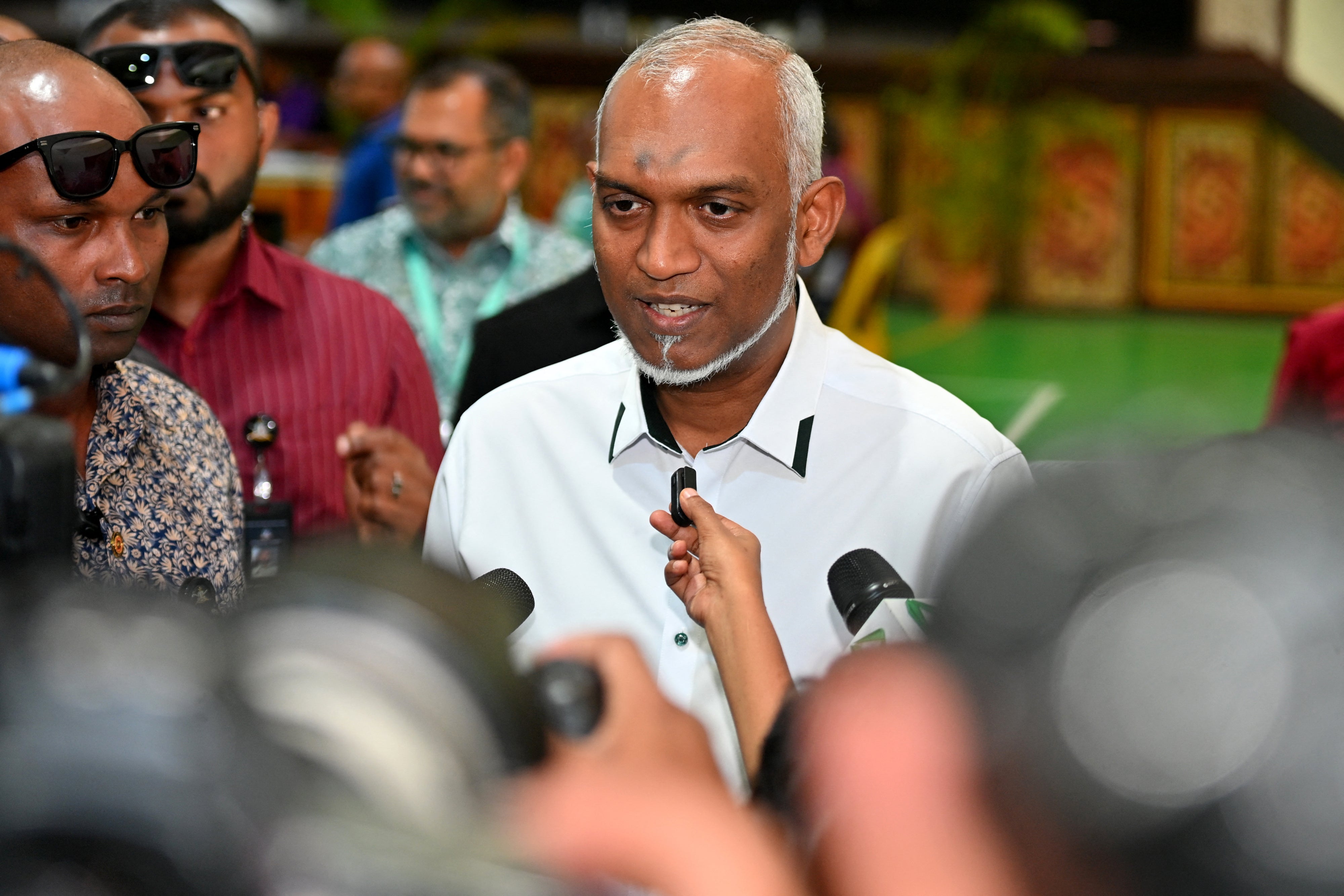 Maldives' President Mohamed Muizzuat at a polling station in Malé, April 4, 2026.
