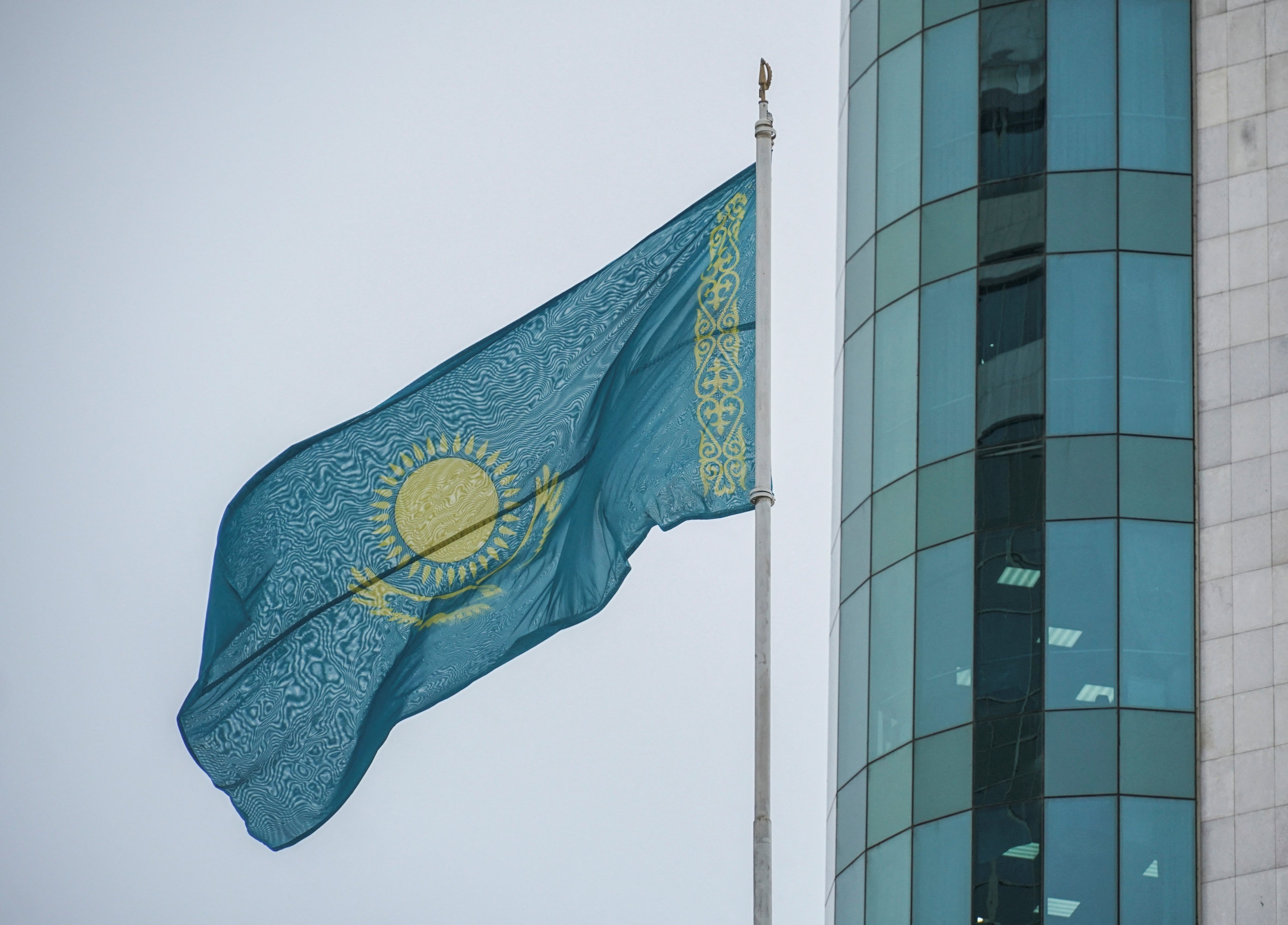 Kazakhstan's national flag in Astana, January 13, 2023.