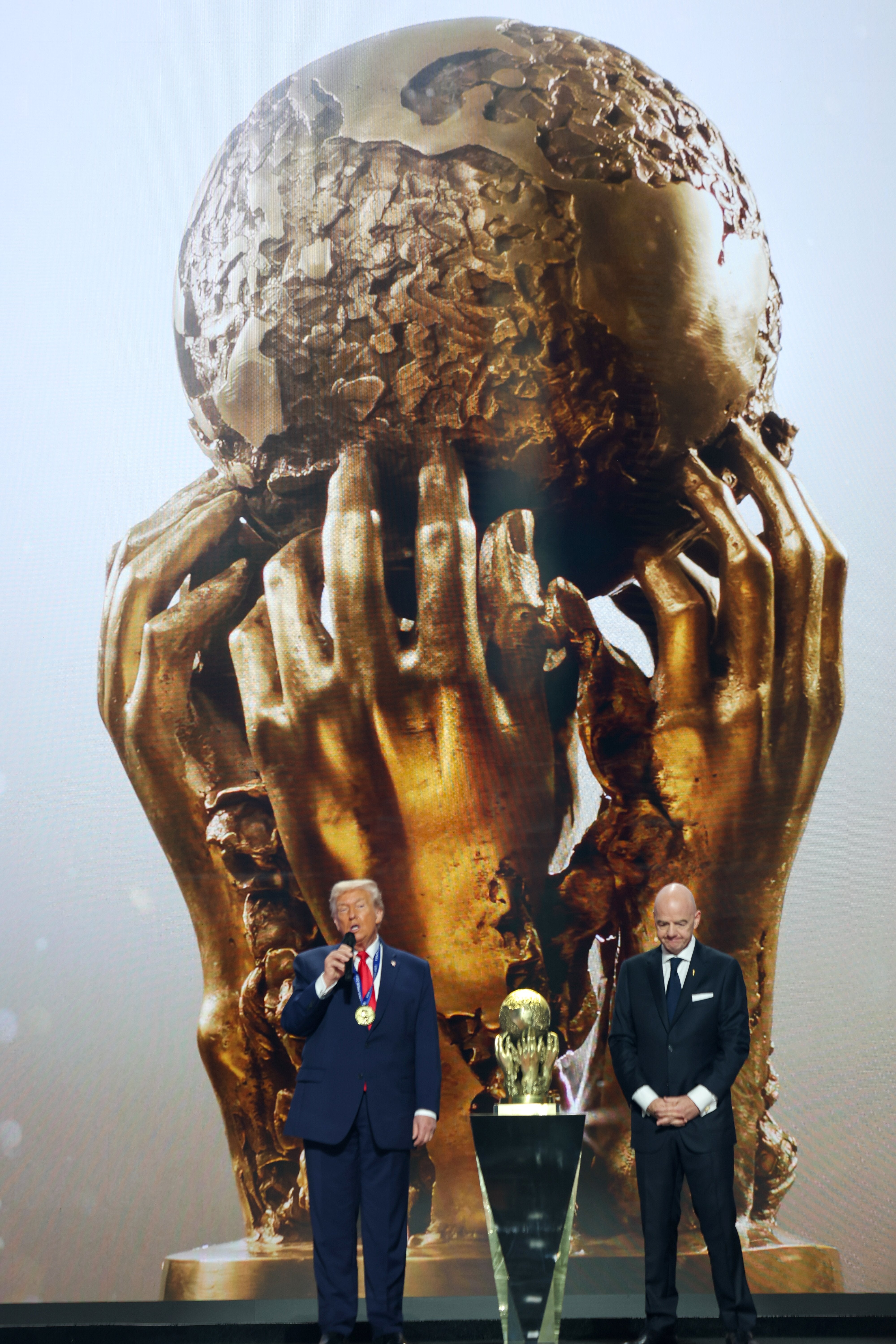 FIFA President Gianni Infantino and US President Donald Trump on stage during the FIFA World Cup 2026 official draw on December 5, 2025 in Washington, DC.