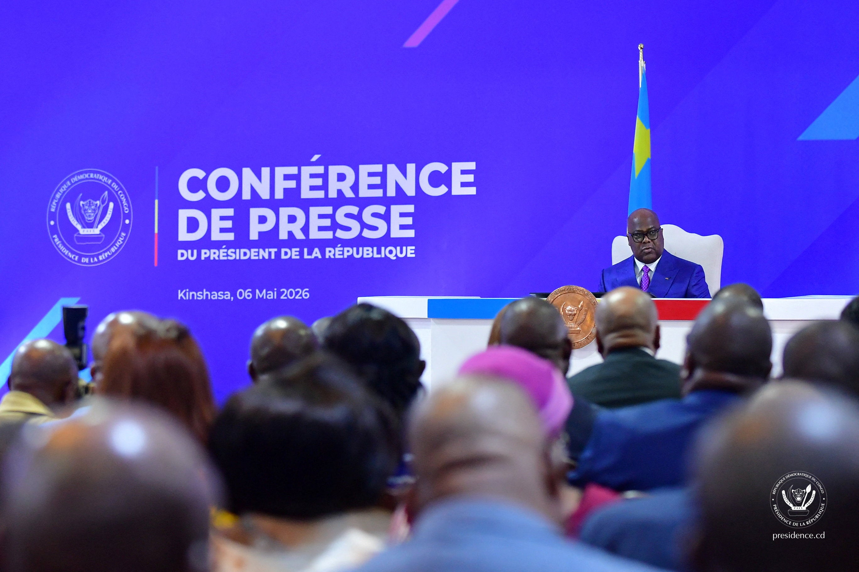 President Tshisekedi at a conference in Kinshasa.