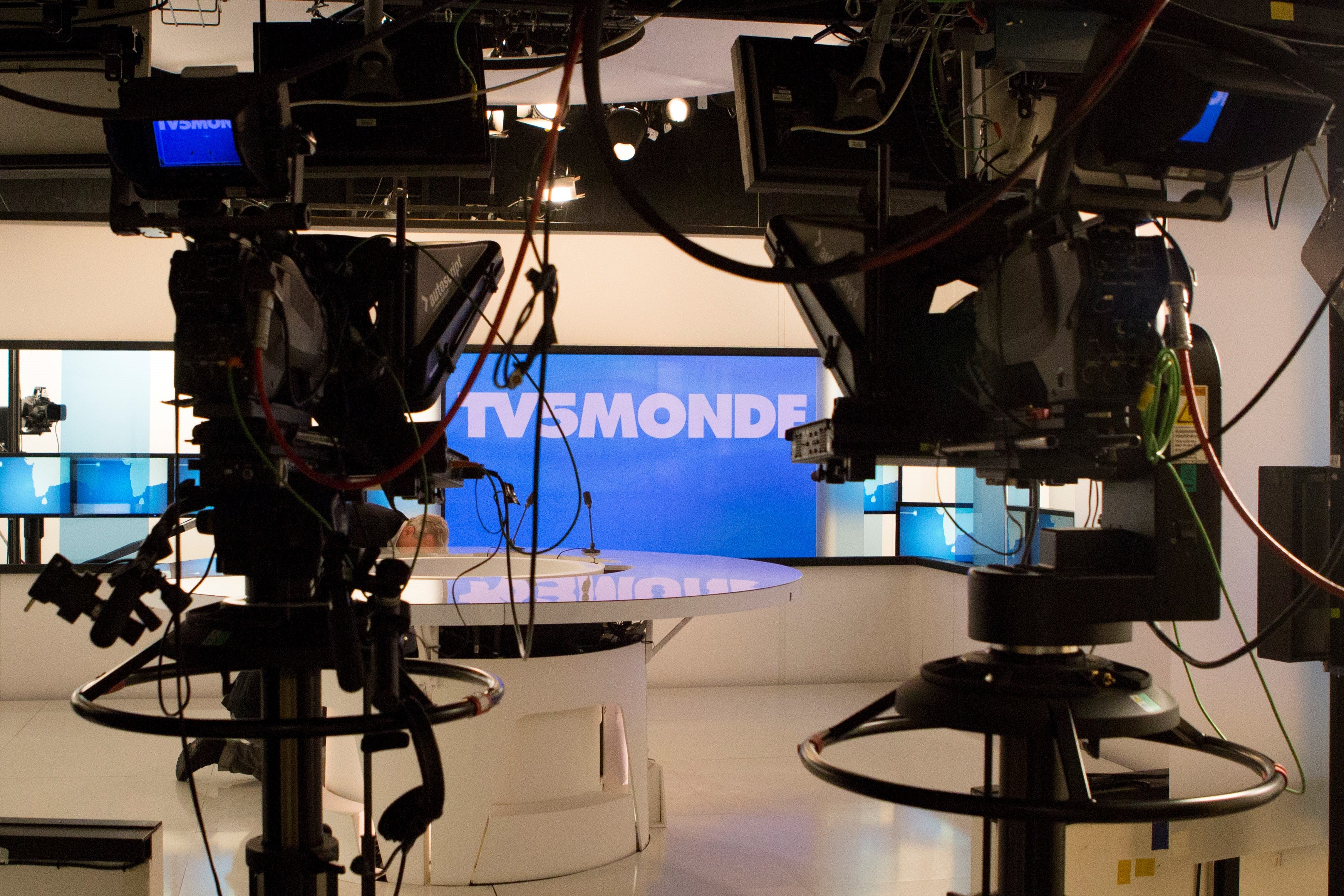 News studio of TV5Monde in Paris, April 9, 2015. 