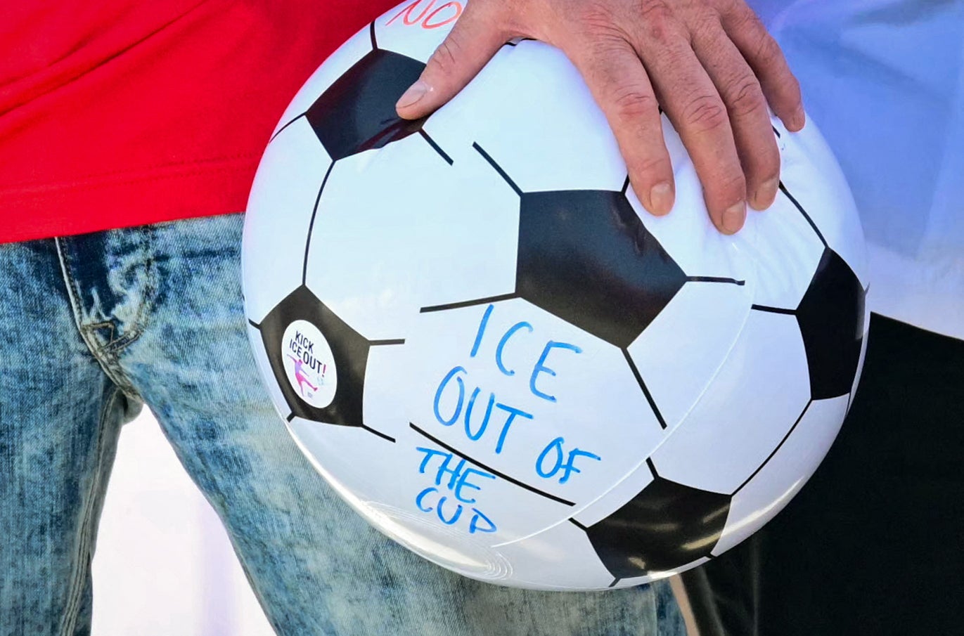 A ball with the message "ICE out of the Cup" on it.