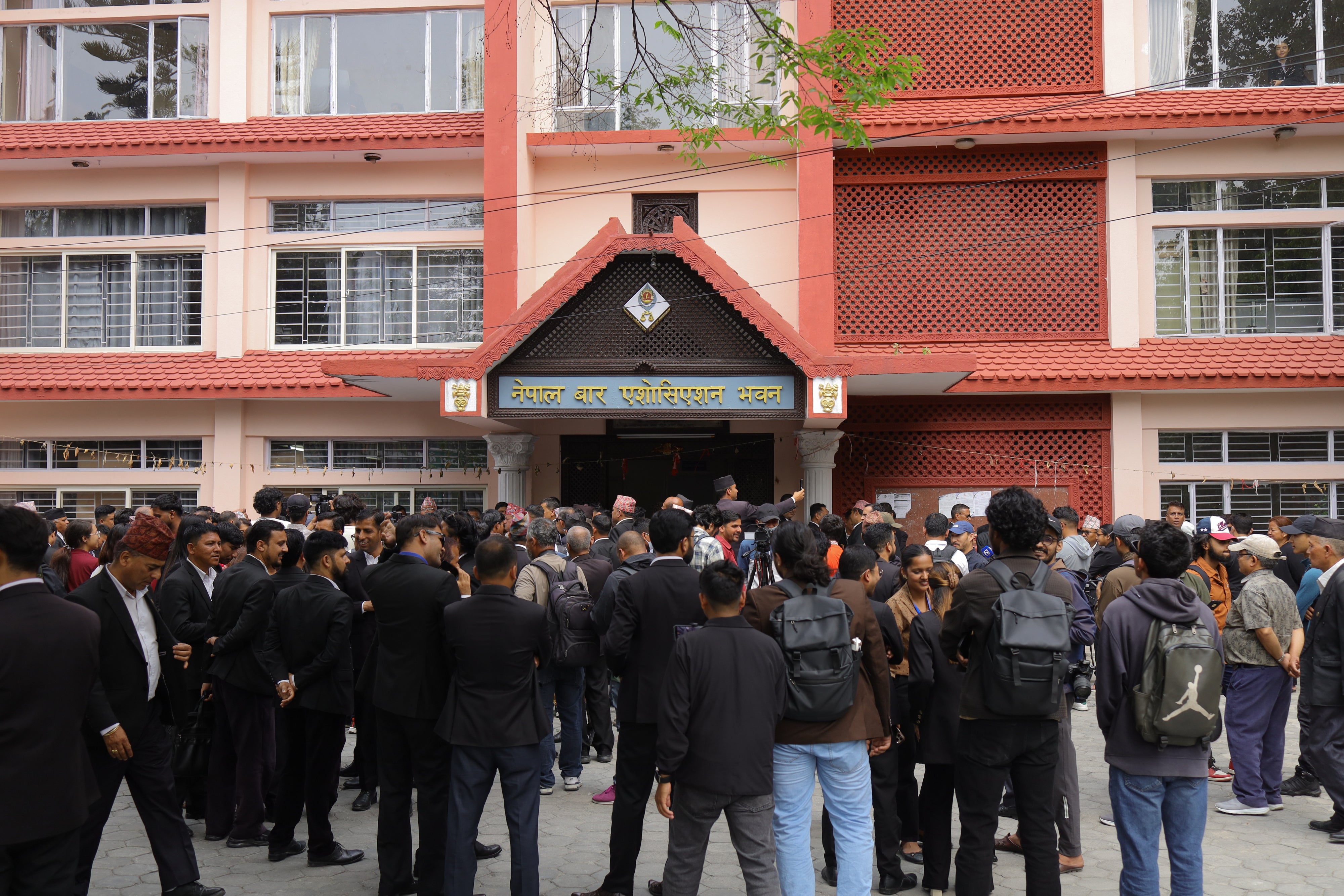 Nepali lawyers stage a protest against the Supreme Court administration's refusal to register writ petitions and applications in Kathmandu, Nepal, on May 19, 2026.
