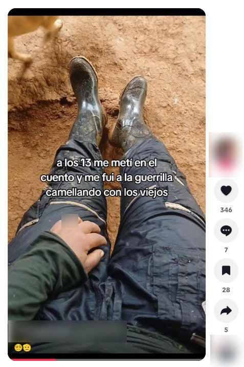 Screenshot from a video posted to TikTok in December 2025 showing a female, apparently a child, stating that she was 13 years old when she joined an armed group.