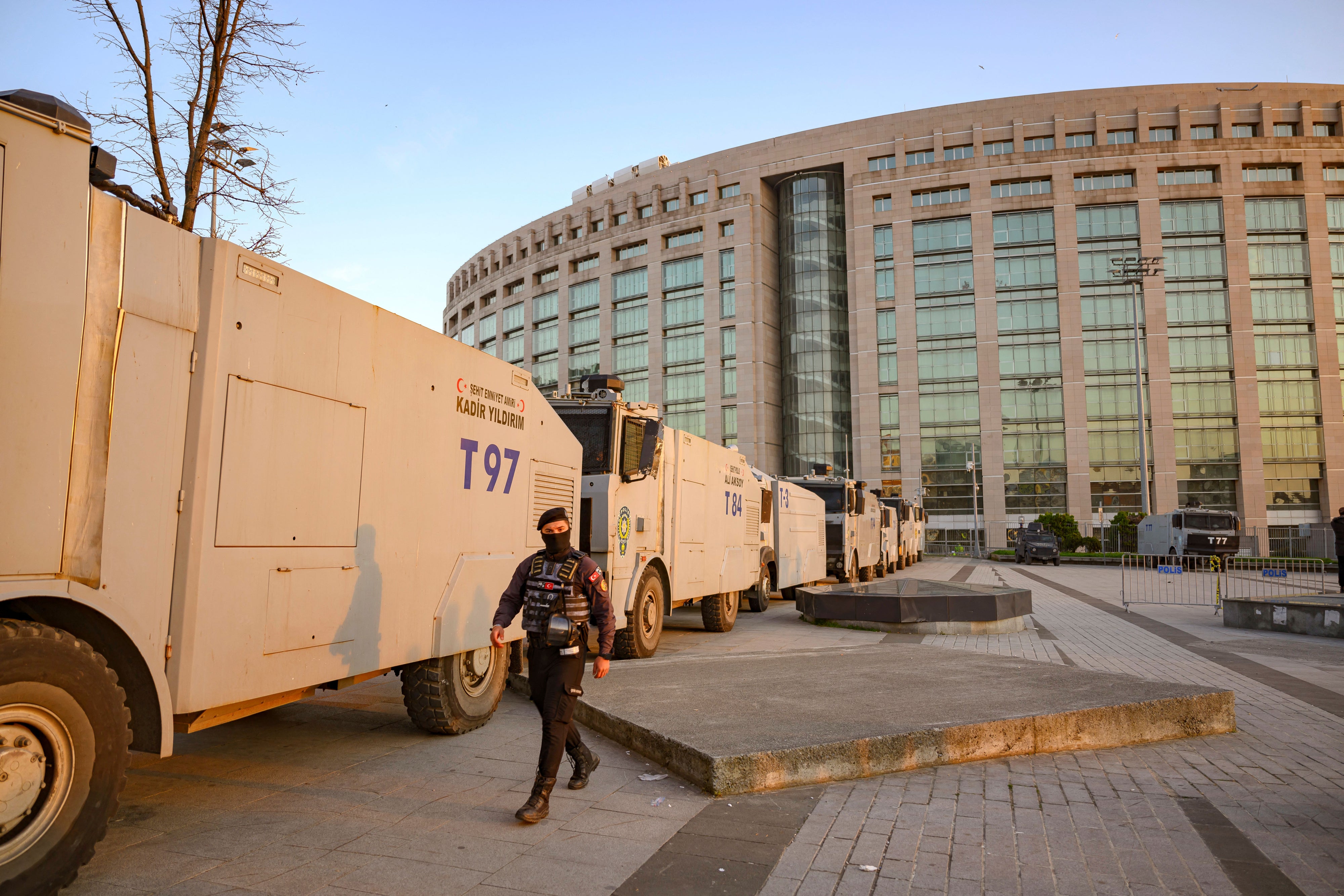 Police cordon off the area outside of the Caglayan courthouse in Istanbul, Türkiye, March 22, 2025.