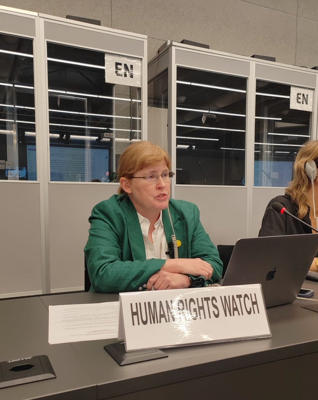 Bonnie Docherty delivered a statement at the Convention on Conventional Weapons Group of Governmental Experts on Lethal Autonomous Weapons Systems on September 1, 2026. © Human Rights Watch 2026