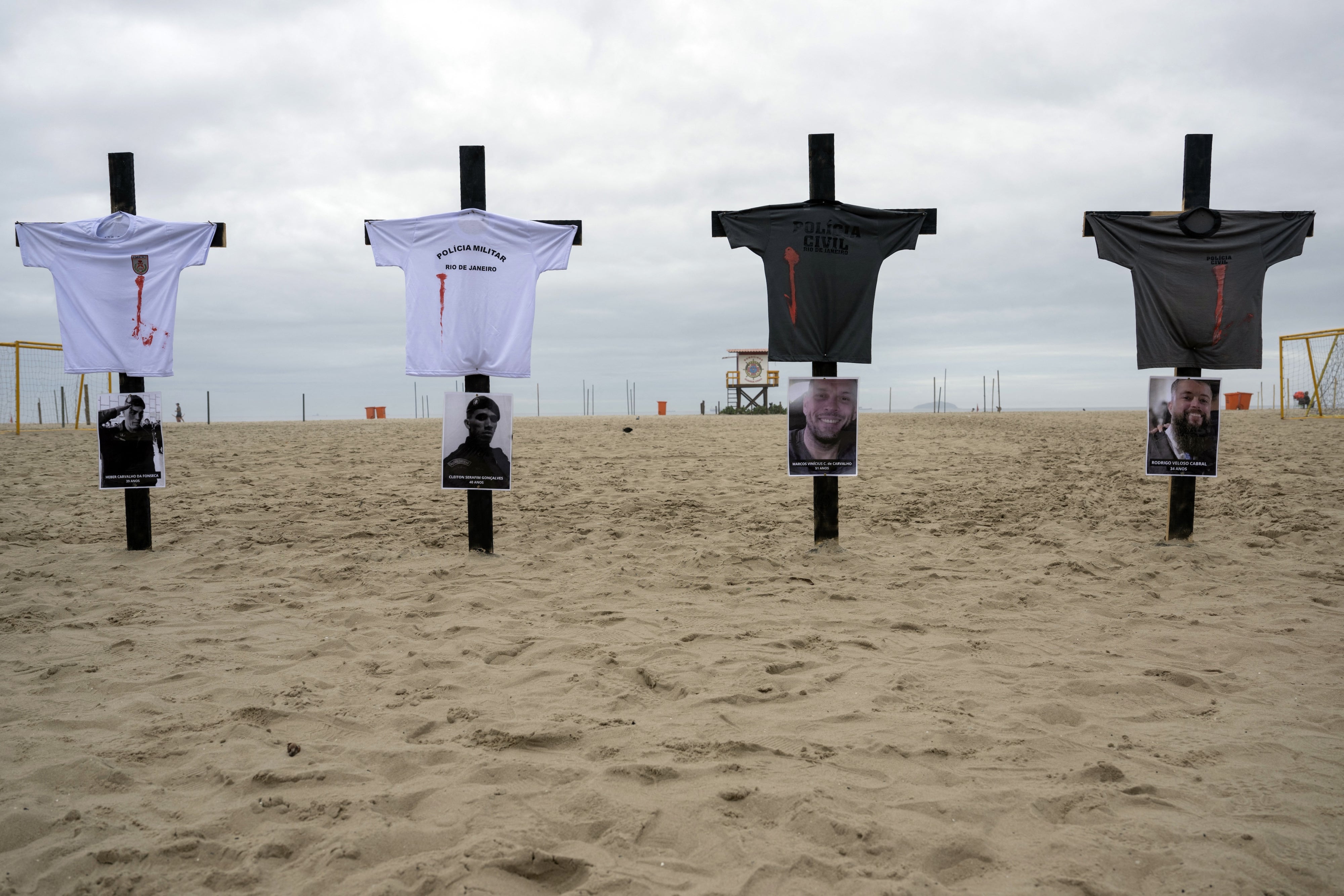 Memorial on a beach for four officers killed during a police raid