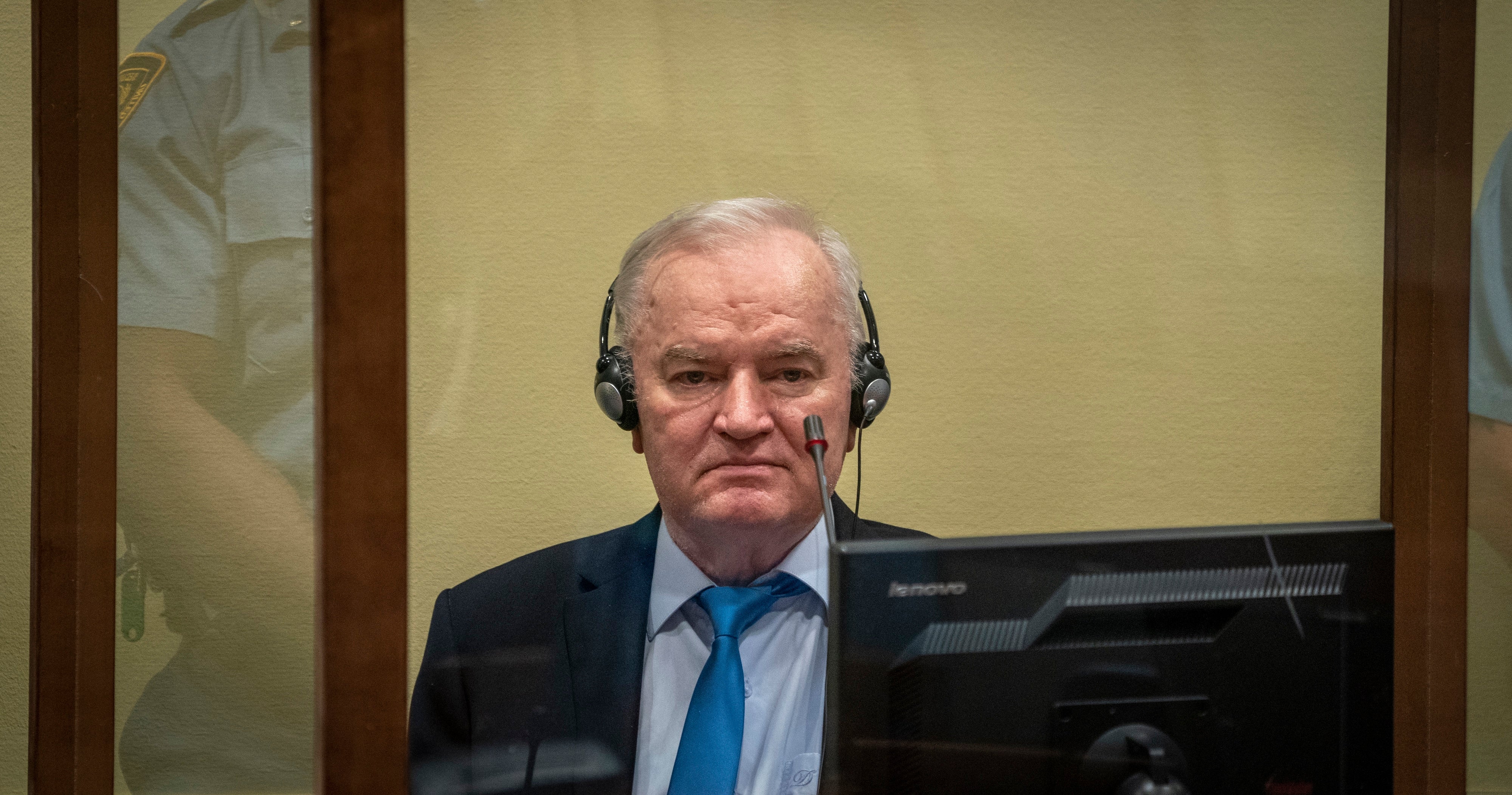 Former Bosnian Serb army chief Ratko Mladić in the courtroom in The Hague, Netherlands, June 8, 2021.