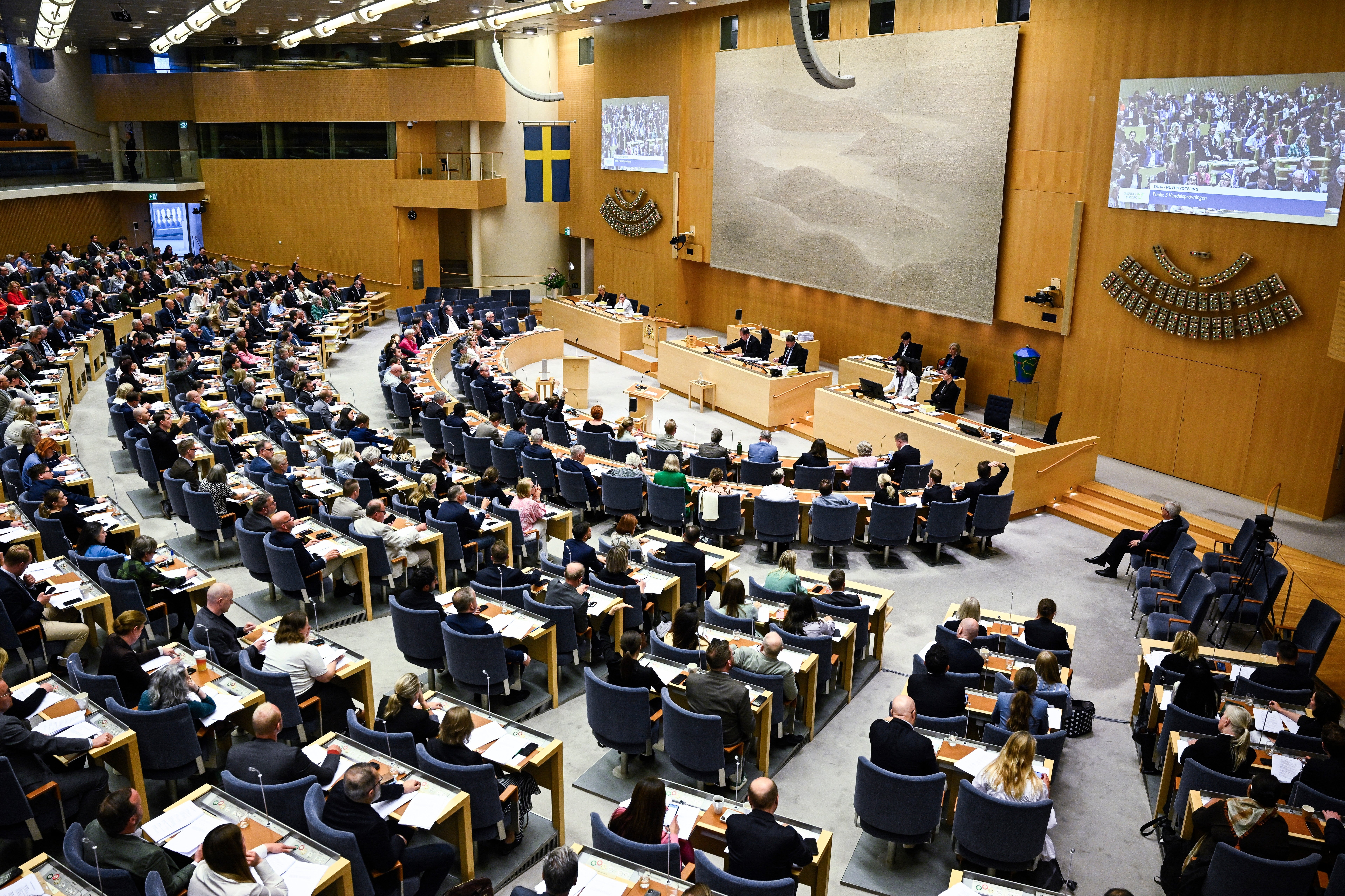 The Swedish parliament (Riksdagen) votes on new justice legislation in Stockholm, June 15, 2026. 
