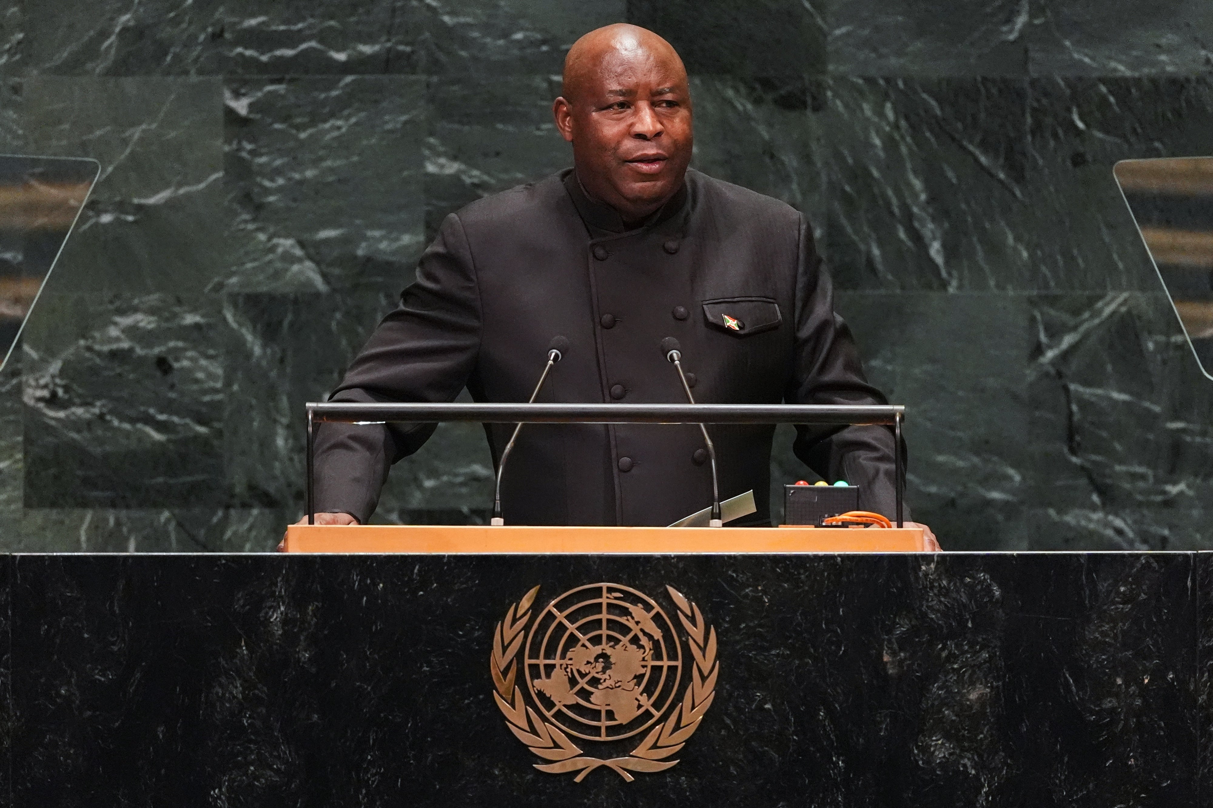 Burundi's President Evariste Ndayishimiye delivering a speech