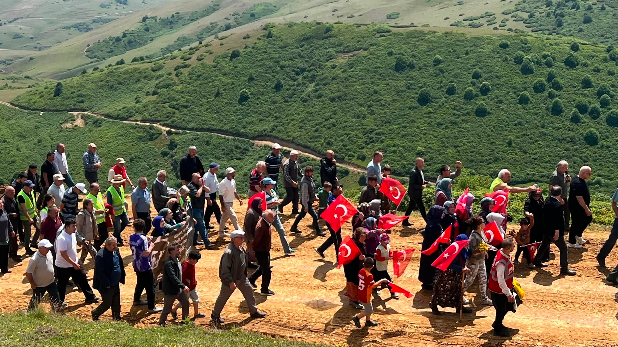 Local residents of Perşembe Plateau and representatives of environmental organizations stage a protest against gold mining exploration in the area, July 19, 2026. 
