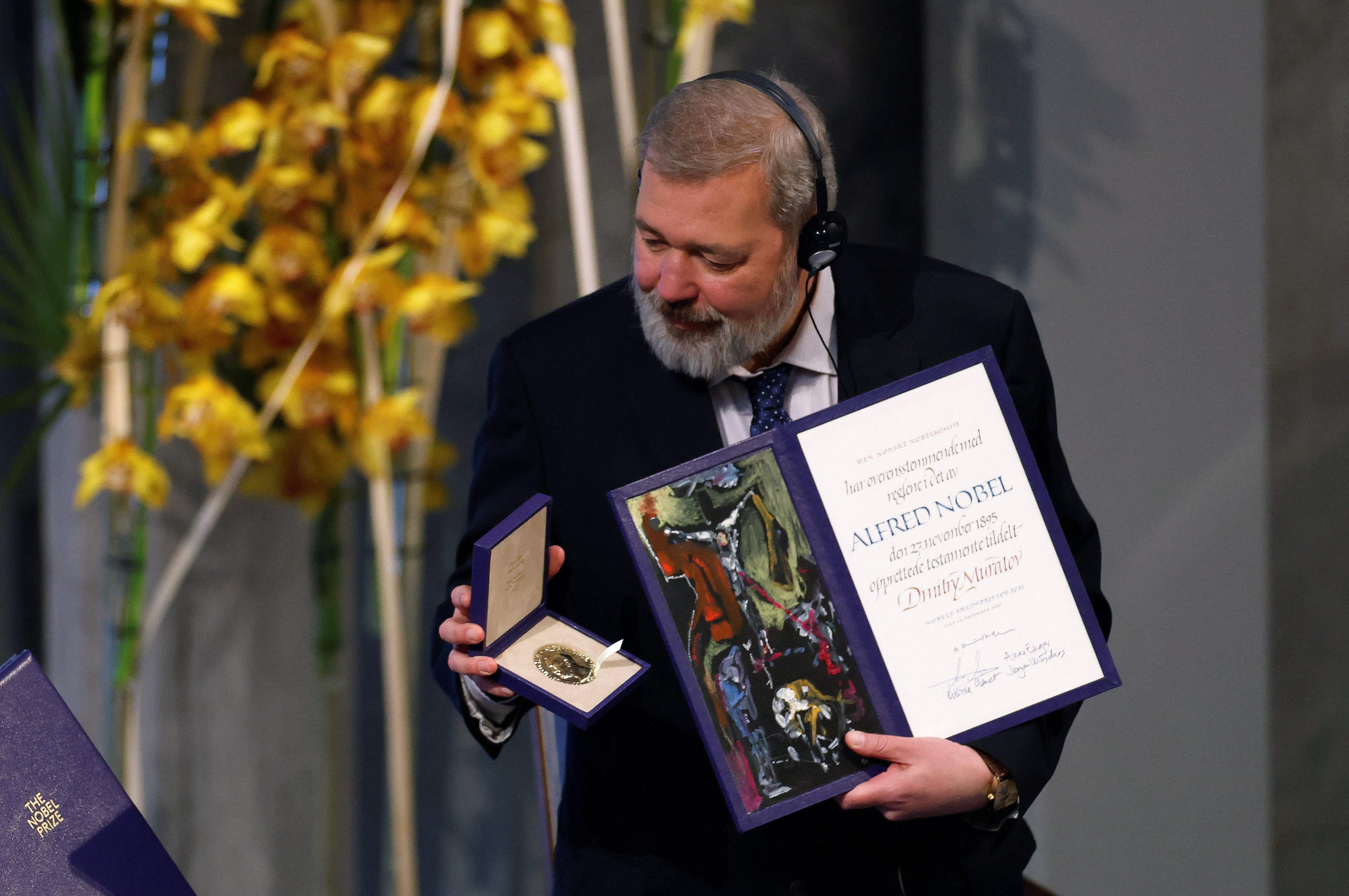 Nobel Peace Prize laureate Dmitry Muratov of Russia during the award ceremony for the Nobel Peace prize on December 10, 2021, in Oslo, Norway.