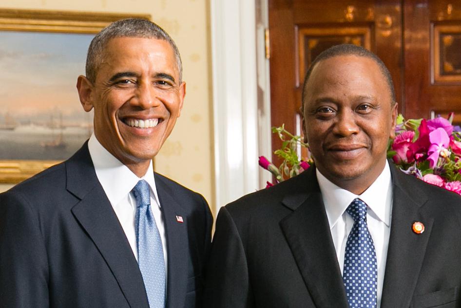 President Barack Obama of the United States and Kenyan President Uhuru Kenyatta during a US-Africa Leaders Summit dinner at the White House on August 5, 2014. Courtesy of the US Department of State.