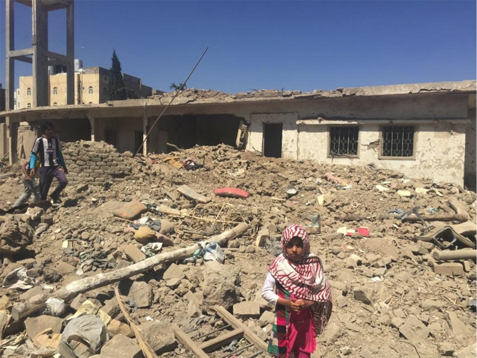 An open yard where two homes were destroyed and a 17-year-old boy was wounded in a third airstrike on the residential neighborhood of al-Hassaba in Sanaa, on September 21, 2015. 