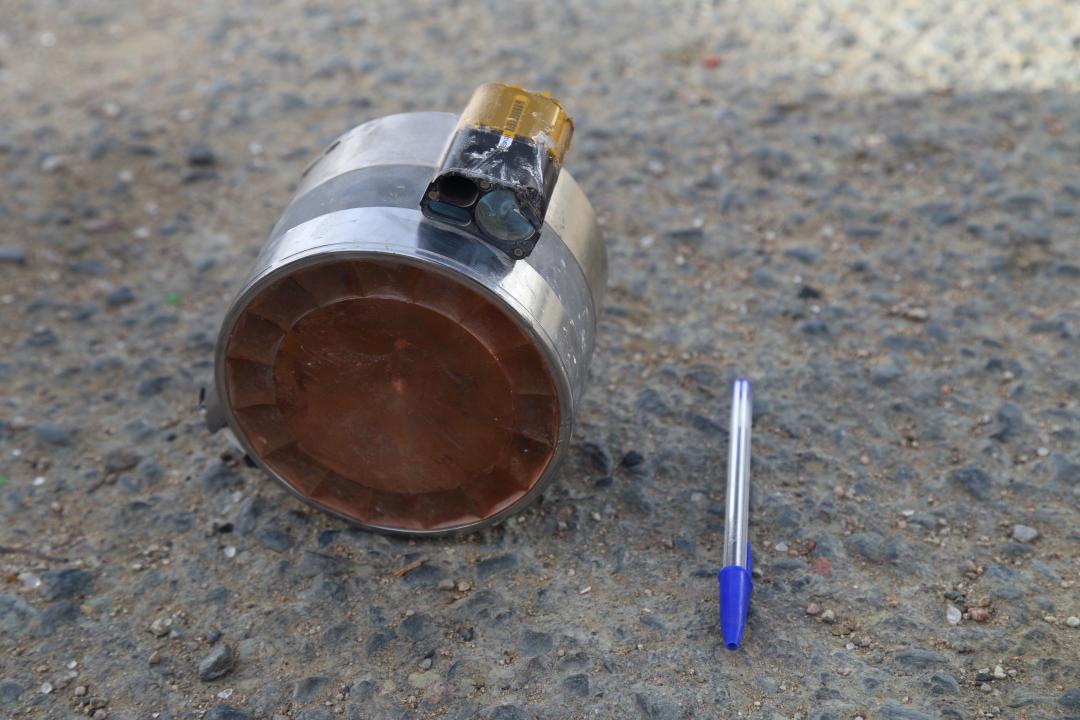 A submunition from a BLU-108 canister from a CBU-105 Senor Fuzed Weapon found by the main road between Sanaa and Saada, about 250 meters south of the al-Amar village on May 16, 2015.