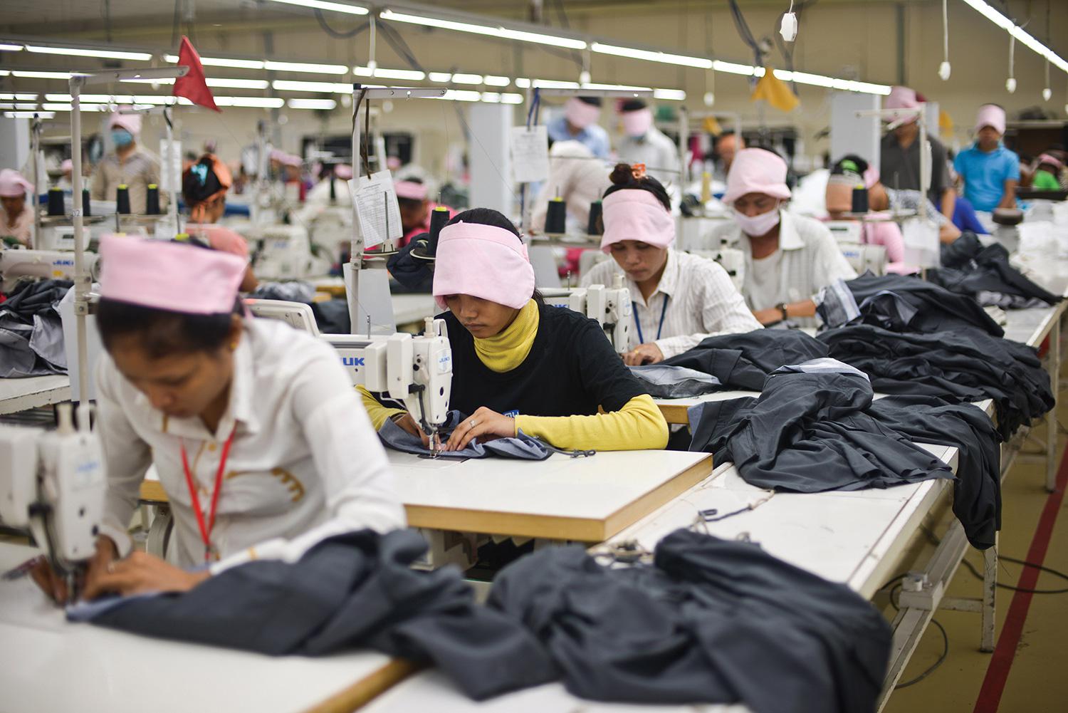 Women in the sewing division of a factory in Phnom Penh, Cambodia.