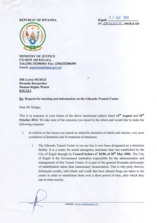 Letter from Minister of Justice