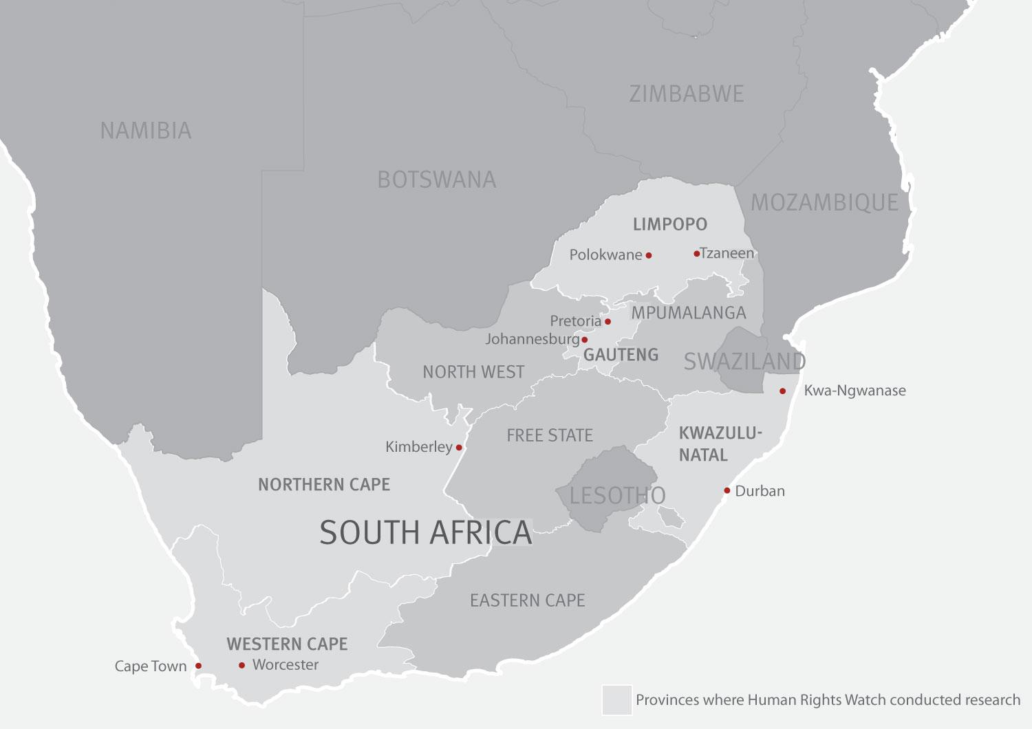 Provinces where Human Rights Watch conducted research