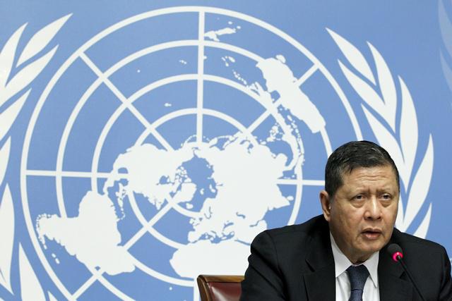 UN Special Rapporteur Marzuki Darusman addresses a news conference on the situation of human rights in North Korea in Geneva on March 16, 2015.