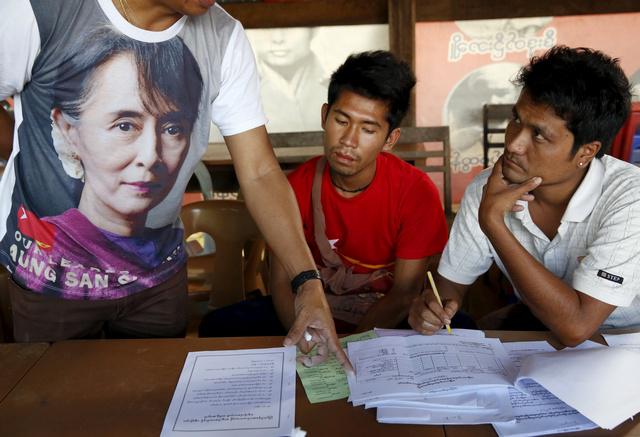 A National League for Democracy supporter trains election scrutineers ahead of Sunday's general election in Pyin Oo Lwin on November 6.