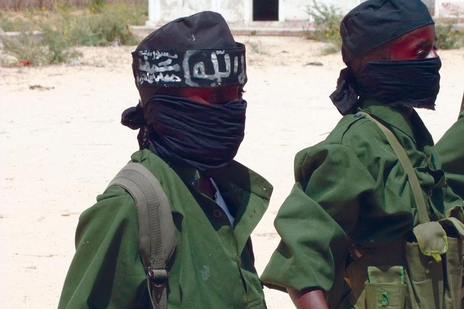 Children recruited by the Islamist armed group al-Shabaab, at a training camp in the Afgooye Corridor, west of Mogadishu, southern Somalia, in February 2011.