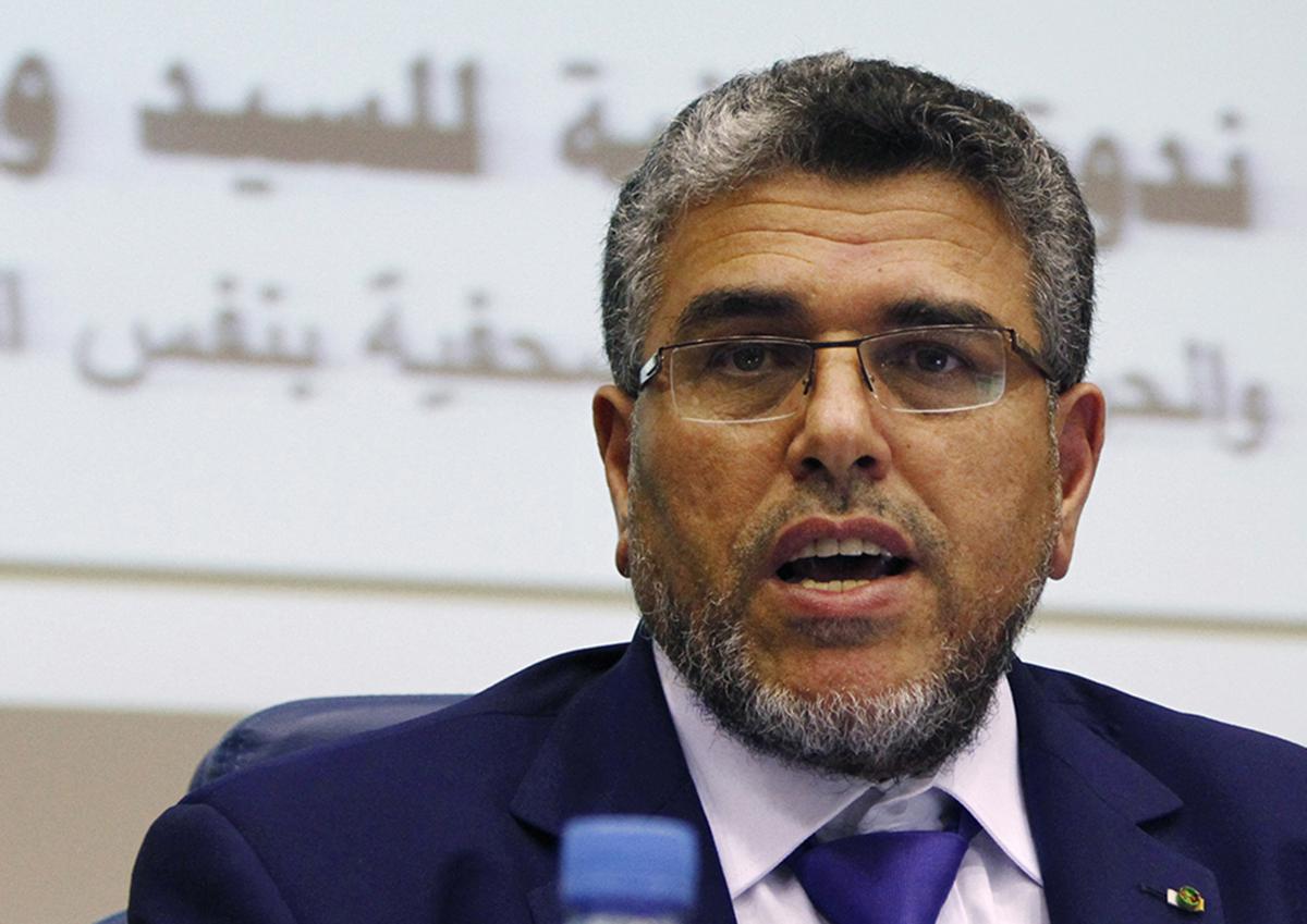 Moroccan Justice Minister Mustapha Ramid unveils a government plan to reform the country's justice system during a news conference in Rabat, Morocco on September 12, 2013. 