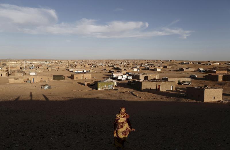An indigenous Sahrawi woman walks at a refugee camp of Boudjdour in Tindouf, southern Algeria March 3, 2016. 