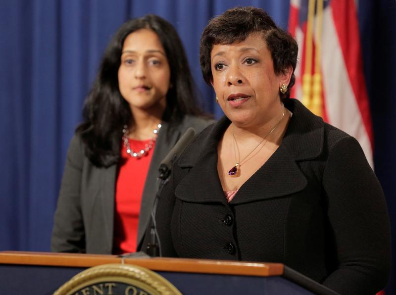 United States Attorney General Loretta Lynch announces a federal civil rights lawsuit against the state of North Carolina at a press conference in Washington, DC.