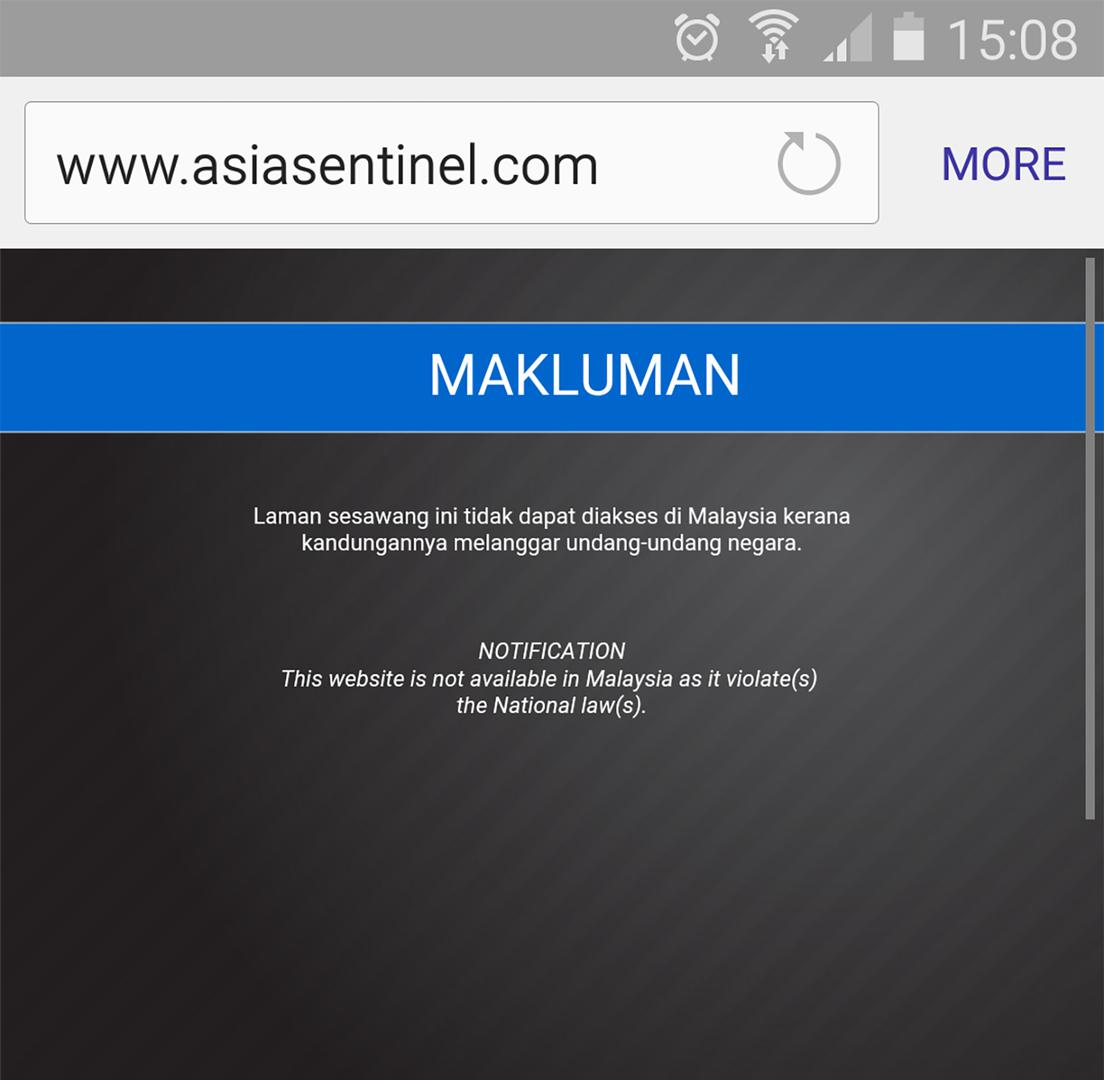 The Asia Sentinel is one of several sites commenting on political matters that has been blocked in Malaysia.