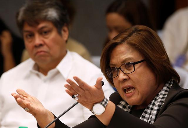 Sen. Leila De Lima speaks at the Philippine Senate hearing on the recent surge in killings on August 23, 2016. 