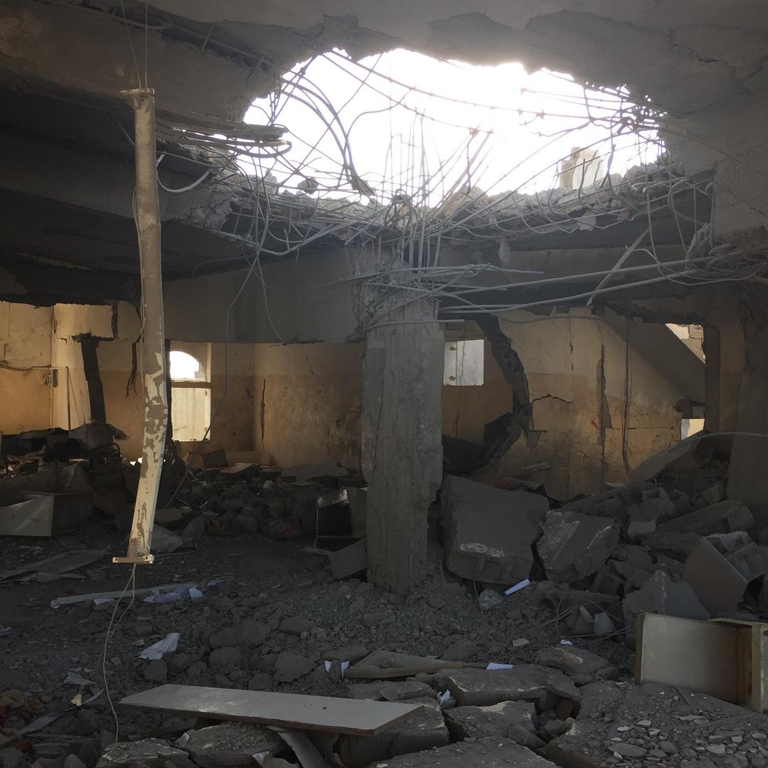 One of the three bombs that hit al-Zaydiya security directorate, Hodeida governorate, came through the ceiling next door to the director’s office. The attack killed at least 63 security personnel and detainees.