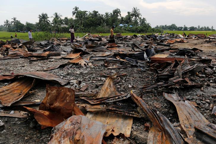 The ruins of a market which was set on fire are seen at a Rohingya village outside Maungdaw in Rakhine state, Burma on October 27, 2016.
