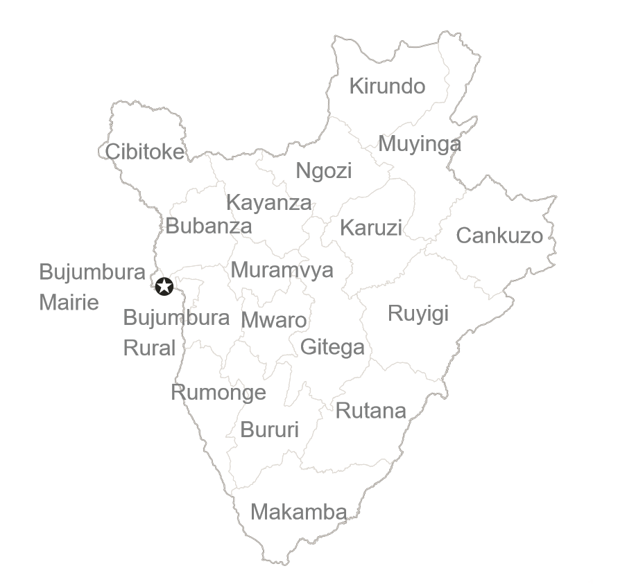 Carte représentant les provinces du Burundi.