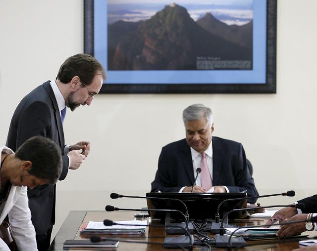 United Nations High Commissioner for Human Rights Zeid Ra'ad Al Hussein meets with Sri Lankan Prime Minister Ranil Wickremesinghe in Colombo on February 9, 2016.