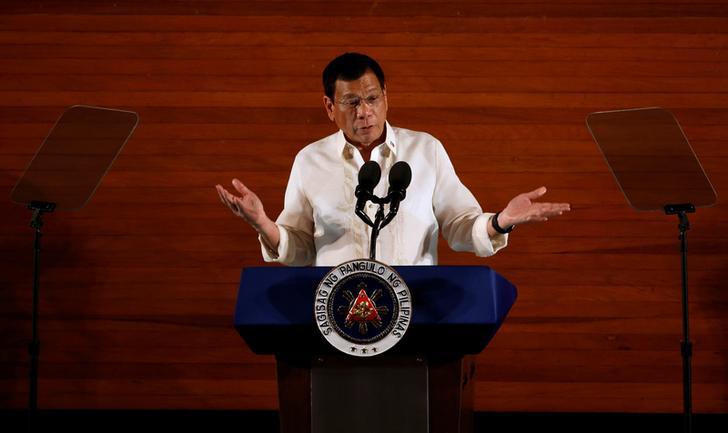 Philippine President Rodrigo Duterte speaks during his first State of the Nation Address at the Philippine Congress in Quezon city, Metro Manila, Philippines July 25, 2016. 