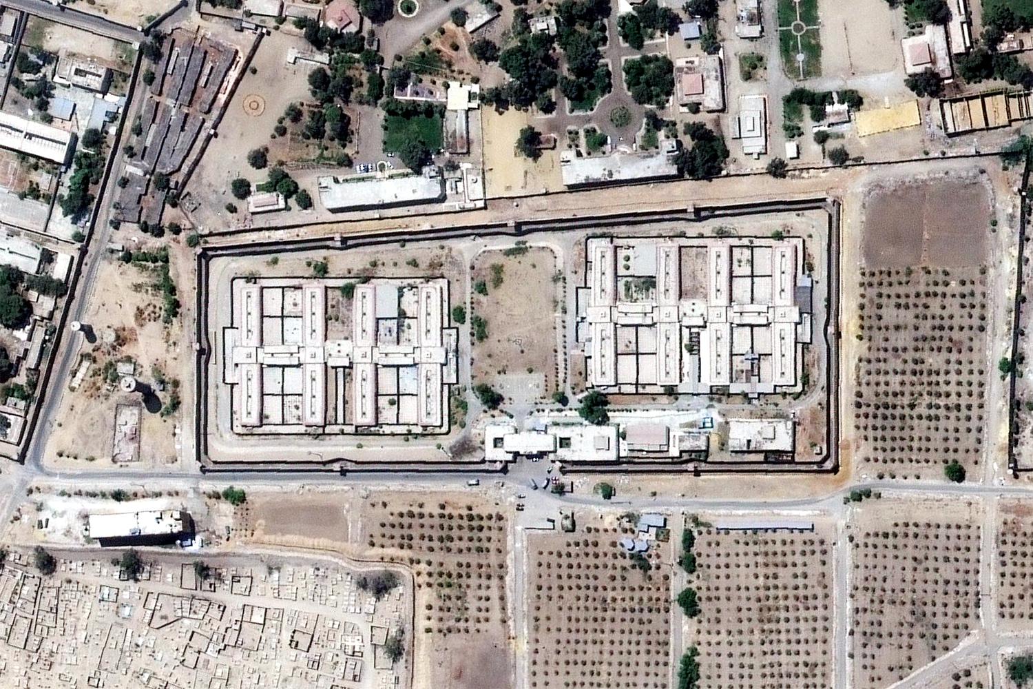 A satellite photograph of Scorpion Prison taken in September 2016. Inmates suffer abuses in secret and are denied most access to the outside world. Satellite imagery