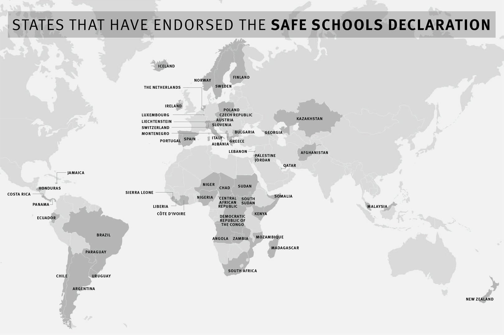Map of states that have endorsed the Safe Schools Declaration
