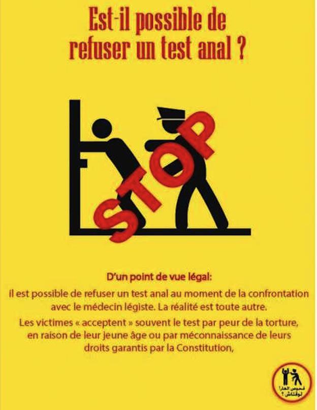 Poster by Shams, a Tunisian activist group, condemning the use of forced anal exams.