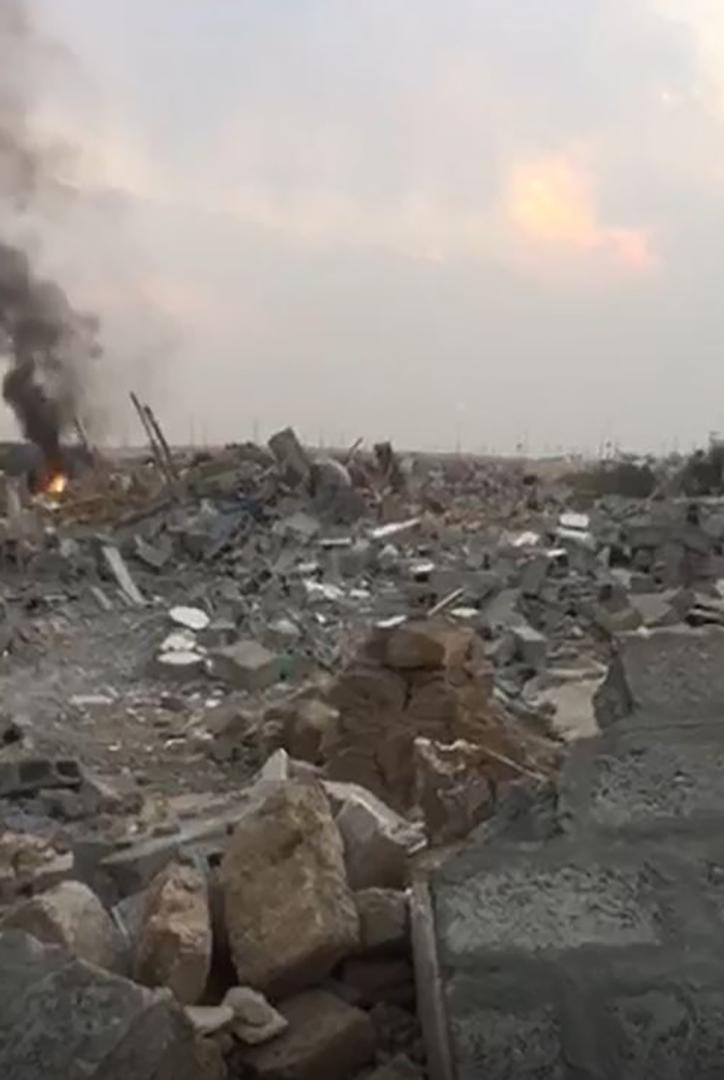 لقطة من فيديو  صُور في 26 أكتوبر/تشرين الأول تظهر بيوت طرد منها أصحابها العرب في حي واحد حزيران في كركوك، هُدمت بين 23 و25 أكتوبر/تشرين الأول 2016.