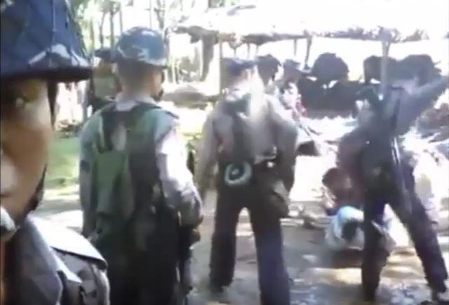 Screenshot from a video that began appearing on social media on December 31, 2016, apparently showing Burmese police officers in northern Rakhine State beating villagers. 