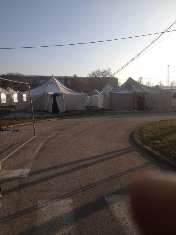 Tents for asylum seekers in temporary camp at Kormend, Hungary, December 7, 2016.