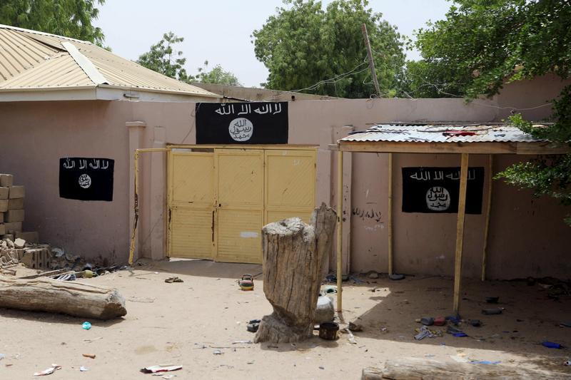 A wall painted by Boko Haram is seen in Damasak March 24, 2015.